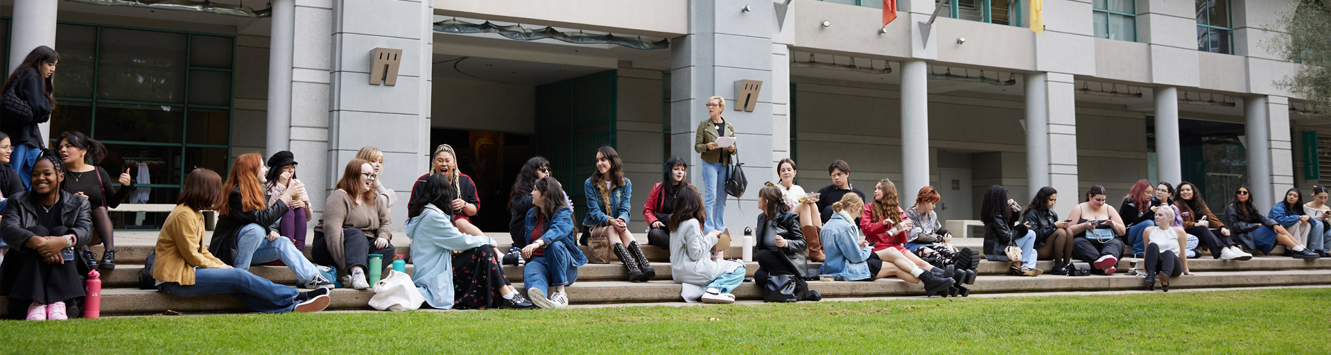 students on lawn